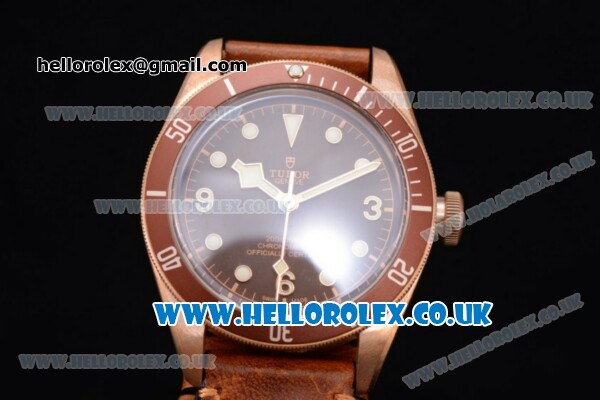 Tudor Heritage Black Bay Swiss ETA 2824 Automatic Rose Gold Case with Brown Dial Brown Leather Strap and Dot Markers (ZF) - Click Image to Close