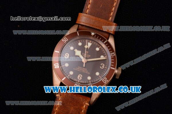 Tudor Heritage Black Bay Swiss ETA 2824 Automatic Rose Gold Case with Brown Dial Brown Leather Strap and Dot Markers (ZF) - Click Image to Close