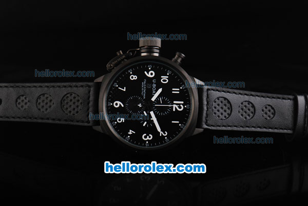 U-BOAT Italo Fontana Chronograph Miyota Quartz Movement PVD Case with Black Dial and White Numeral Marking-Black Leather Strap - Click Image to Close