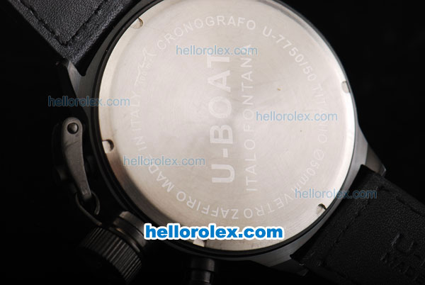 U-BOAT Italo Fontana Chronograph Miyota Quartz Movement PVD Case with Black Numeral Markers and White Dial-Black Leather Strap - Click Image to Close