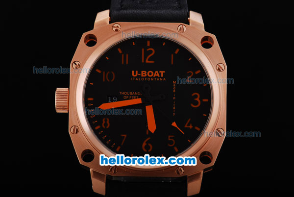 U-Boat Italo Fontana Automatic Rose Gold Case with Black Dial and Red Marking - Click Image to Close