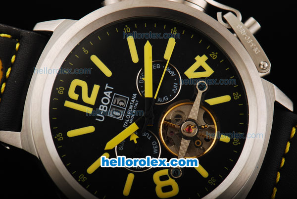 U-BOAT Italo Fontana Flywheel Chronograph Automatic Stainless Steel Special Case with Black Dial and Yellow Marking-Small Calendar - Click Image to Close