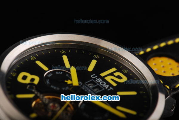 U-BOAT Italo Fontana Flywheel Chronograph Automatic Stainless Steel Special Case with Black Dial and Yellow Marking-Small Calendar - Click Image to Close