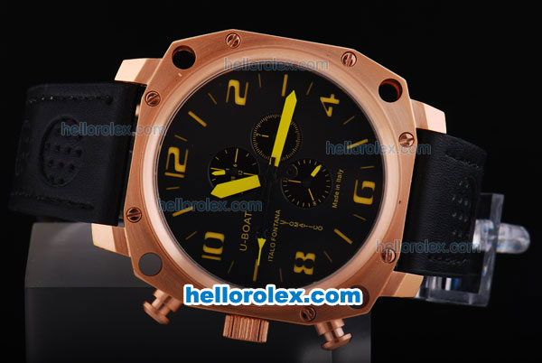 U-Boat Thousands of Feet Chronograph Automatic Rose Gold Bezel with Black Dial-Yellow Marking - Click Image to Close