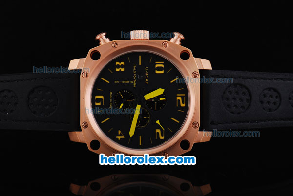 U-Boat Thousands of Feet Chronograph Automatic Rose Gold Bezel with Black Dial-Yellow Marking - Click Image to Close