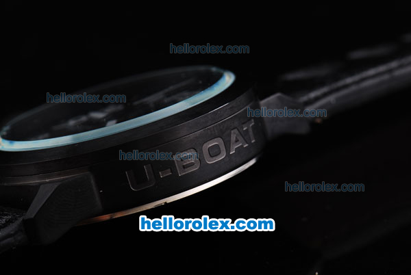 U-BOAT Italo Fontana Quartz Movement PVD Case with Black Dial and White Numeral Marking-Black Leather Strap - Click Image to Close