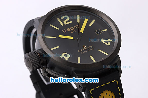 U-BOAT Italo Fontana Automatic PVD Case with Black Dial and Yellow Marking-Small Calendar - Click Image to Close