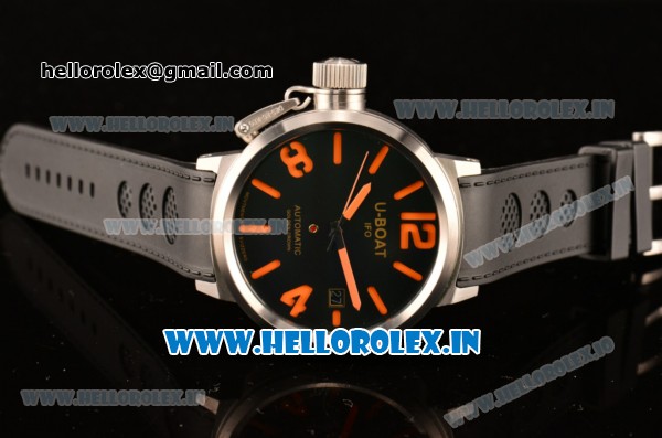 U-Boat Golden Crown Automatic Movement Steel Case with Black Dial and Black Rubber Strap-Orange Markers - Click Image to Close