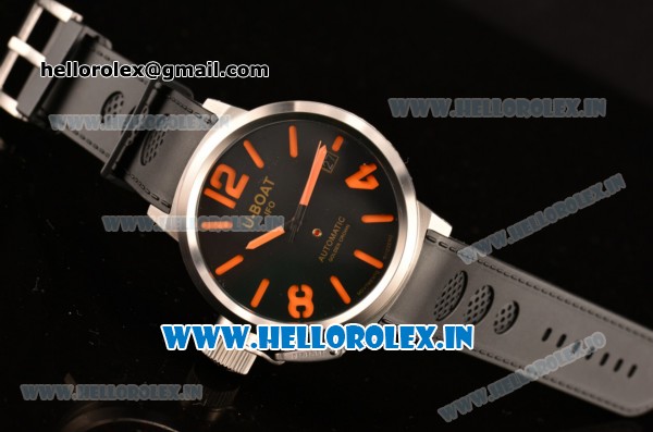 U-Boat Golden Crown Automatic Movement Steel Case with Black Dial and Black Rubber Strap-Orange Markers - Click Image to Close
