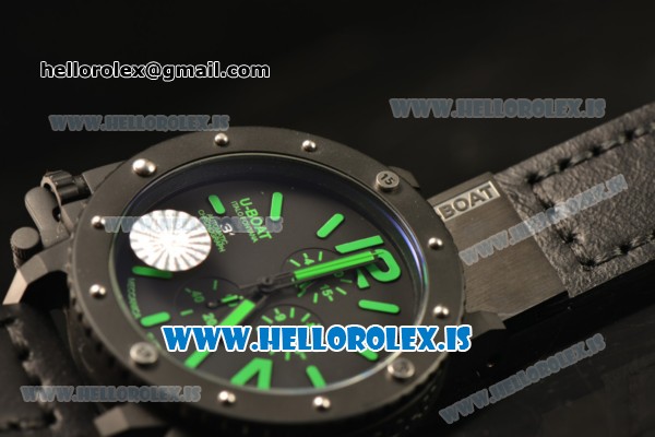 U-Boat U42 All Black PVD Case With Green Markers Miyota OS10 Chronograph Quartz - Click Image to Close