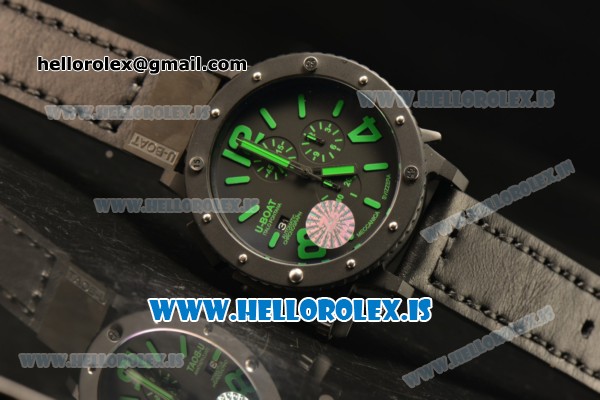 U-Boat U42 All Black PVD Case With Green Markers Miyota OS10 Chronograph Quartz - Click Image to Close