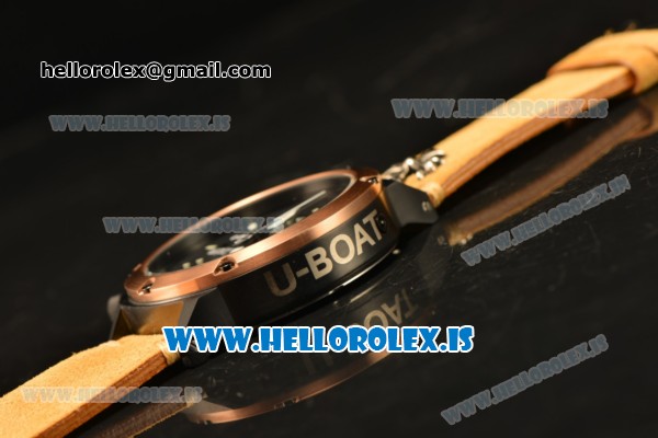 U-Boat Chimera Chronograph OS10 Quartz With Rose Gold Bezel and Black Case Brown Leather White Marker - Click Image to Close