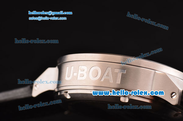 U-Boat Italo Fontana Chronograph Miyota Quartz Movement Silver Case with White Dial-Black Number Markers and Black Leather Strap - Click Image to Close