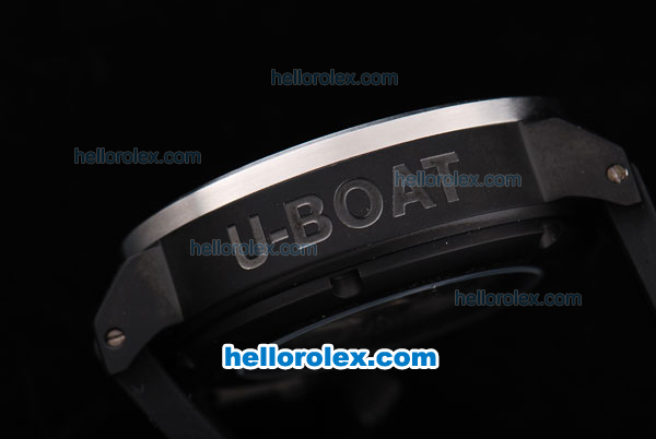 U-BOAT Italo Fontana Swiss Valjoux 7750 Movement PVD Case with Black Dial and White Numeral Marking-Black Leather Strap - Click Image to Close