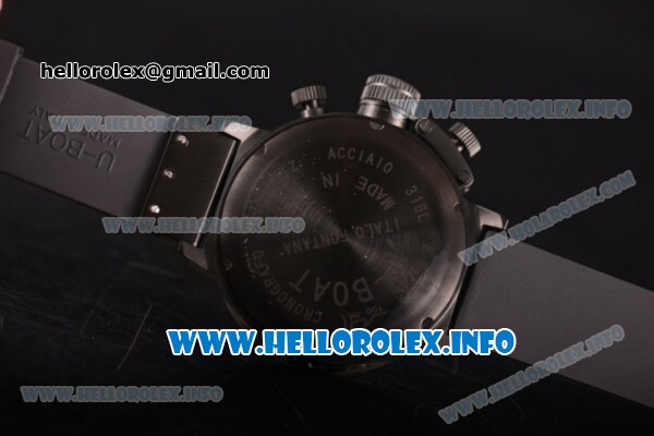 U-Boat Classico 45 Chronograph Miyota Quartz PVD Case with Black Dial Arabic Numeral Markers and Black Rubber Strap - Click Image to Close