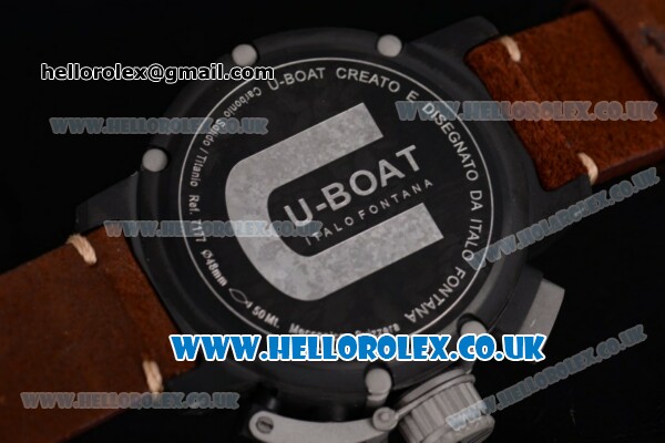U-Boat Chimera Chrono Japanese Miyota OS10 Quartz PVD Case with Black Dial Arabic Numeral Markers and Brown Leather Strap - Click Image to Close