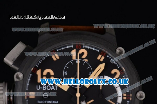 U-Boat Chimera Chrono Japanese Miyota OS10 Quartz PVD Case with Black Dial Yellow Second Hand and Brown Leather Strap - Click Image to Close