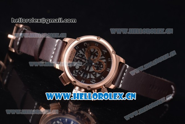 U-Boat Chimera Skeleton Chronograph Miyota OS10 Quartz Rose Gold Case with Skeleton Dial Rose Gold Bezel and Brown Leather Strap - Click Image to Close