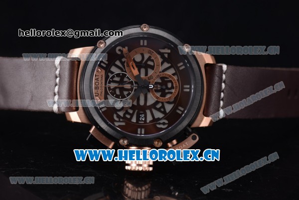 U-Boat Chimera Skeleton Chronograph Miyota OS10 Quartz Rose Gold Case with Skeleton Dial PVD Bezel and Brown Leather Strap - Click Image to Close