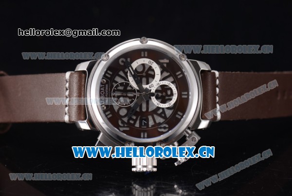 U-Boat Chimera Skeleton Chronograph Miyota OS10 Quartz Steel Case with Skeleton Dial Black Second Hand and Brown Leather Strap - Click Image to Close