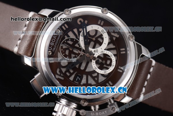 U-Boat Chimera Skeleton Chronograph Miyota OS10 Quartz Steel Case with Skeleton Dial Black Second Hand and Brown Leather Strap - Click Image to Close