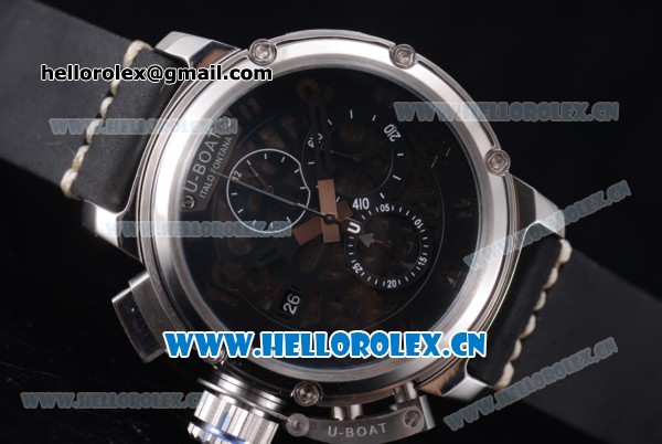 U-Boat Chimera Skeleton Chronograph Miyota OS10 Quartz Steel Case with Skeleton Dial Black Second Hand and Black Leather Strap - Click Image to Close