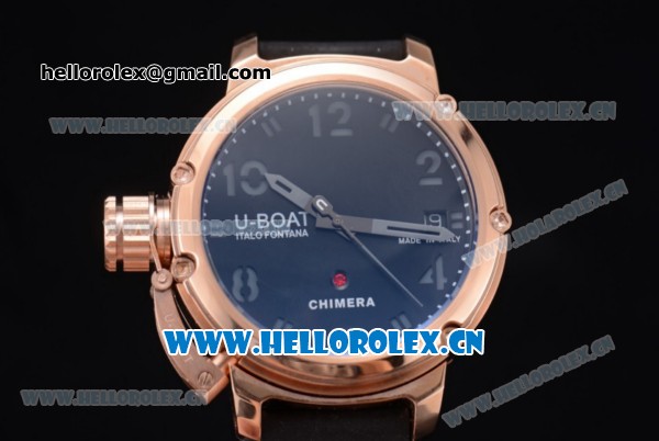 U-Boat Chimera Automatic Asia ST25 Automatic Rose Gold Case Black Dial Black Leather Strap and Arabic Number Markers - Click Image to Close