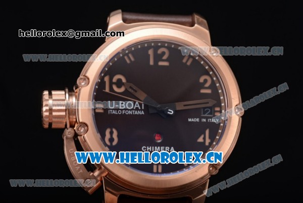 U-Boat Chimera Automatic Asia ST25 Automatic Rose Gold Case Brown Dial Brown Leather Strap and Arabic Number Markers - Click Image to Close