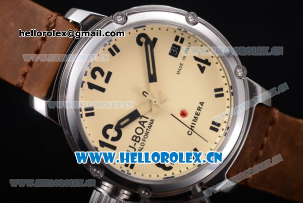 U-Boat Chimera Automatic Asia ST25 Automatic Steel Case White Dial Brown Leather Strap and Arabic Number Markers - Click Image to Close