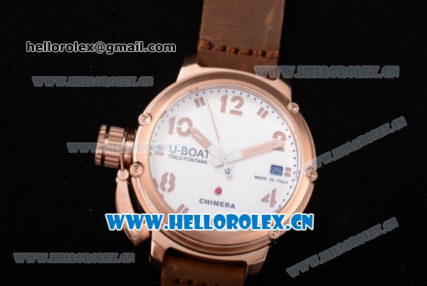 U-Boat Chimera Automatic Asia ST25 Automatic Rose Gold Case White Dial Brown Leather Strap and Arabic Number Markers - Click Image to Close