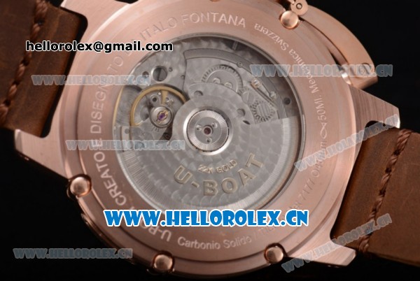 U-Boat Chimera Automatic Asia ST25 Automatic Rose Gold Case White Dial Brown Leather Strap and Arabic Number Markers - Click Image to Close