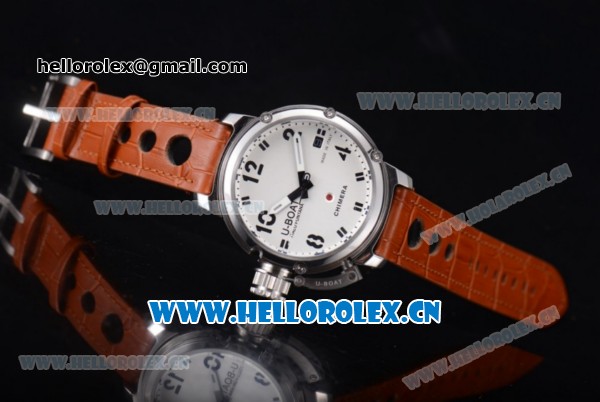 U-Boat Chimera Automatic Asia ST25 Automatic Steel Case White Dial Arabic Number Markers and Brown Leather Strap - Click Image to Close
