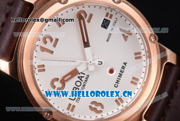 U-Boat Chimera Automatic Asia ST25 Automatic Rose Gold Case White Dial Brown Leather Strap and Rose Gold Bezel - Click Image to Close