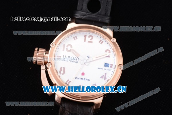 U-Boat Chimera Automatic Asia ST25 Automatic Rose Gold Case White Dial Black Leather Strap and Rose Gold Bezel - Click Image to Close