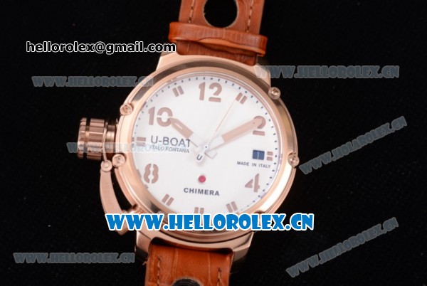 U-Boat Chimera Automatic Asia ST25 Automatic Rose Gold Case White Dial Brown Leather Strap and Rose Gold Markers - Click Image to Close