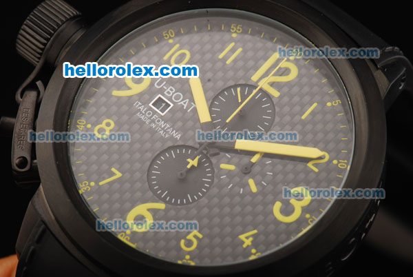 U-BOAT Italo Fontana Chronograph Miyota Quartz Movement PVD Case with Black Dial and Yellow Numeral Marker-Black Leather Strap - Click Image to Close