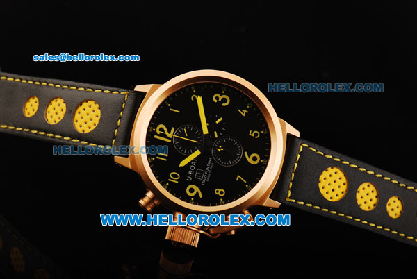 U-BOAT Italo Fontana Flightdeck Quartz Movement Rose Gold Case with Black Carbon Dial and Yellow Number Marking-Small Calendar - Click Image to Close