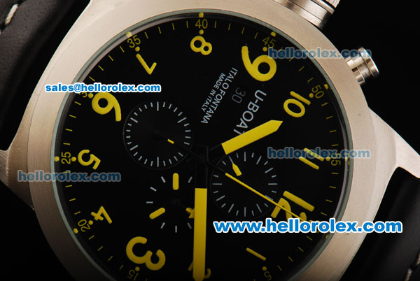 U-BOAT Italo Fontana Flightdeck Chronograph Quartz Black Dial with Yellow Number Marking,White Bezel and Leather Strap - Click Image to Close