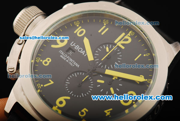 U-BOAT Italo Fontana Flightdeck Chronograph Quartz Black Dial with Yellow Number Marking,White Bezel and Leather Strap - Click Image to Close