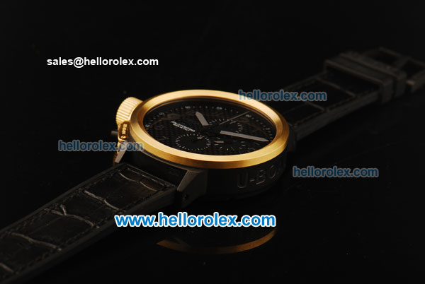 U-Boat Italo Fontana Chronograph Swiss Valjoux 7750 Automatic Movement PVD Case with Gold Bezel and Black Leather Strap - Click Image to Close