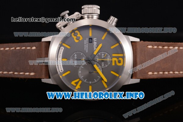 U-Boat Classico Italo Fontana Miyota OS10 Quartz Steel Case with Grey Dial Brown Leather Strap and Yellow Arabic/Stick Markers - Click Image to Close