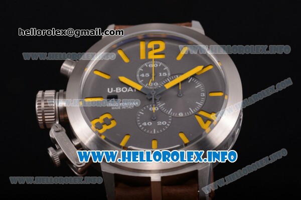 U-Boat Classico Italo Fontana Miyota OS10 Quartz Steel Case with Grey Dial Brown Leather Strap and Yellow Arabic/Stick Markers - Click Image to Close