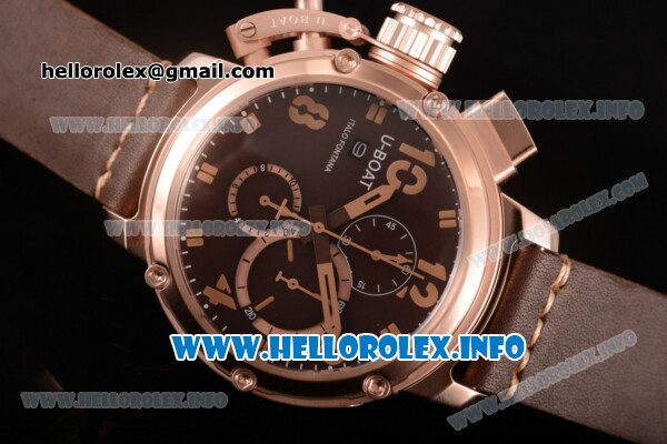 U-Boat U-51 Chimera Watch Chrono Miyota OS10 Quartz Rose Gold Case with Brown Dial and Arabic Numeral Markers - Click Image to Close