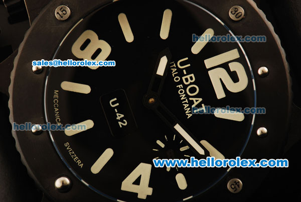 U-Boat U-42 Automatic Movement PVD Case with Black Dial and Black Leather Strap - Click Image to Close
