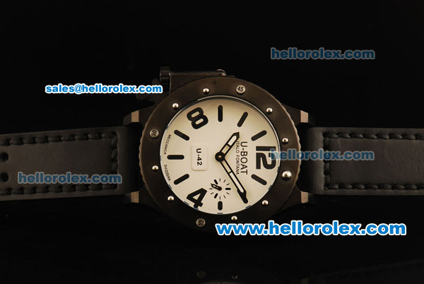 U-Boat U-42 Automatic Movement PVD Case with White Dial and Black Leather Strap - Click Image to Close