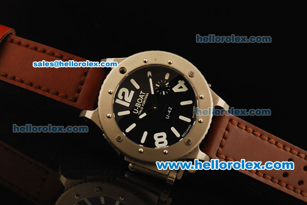 U-Boat U-42 Automatic Movement Steel Case with Black Dial and Brown Leather Strap - Click Image to Close