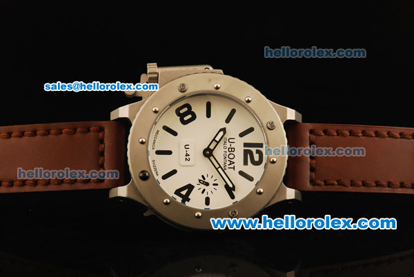 U-Boat U-42 Automatic Movement Steel Case with White Dial and Brown Leather Strap - Click Image to Close