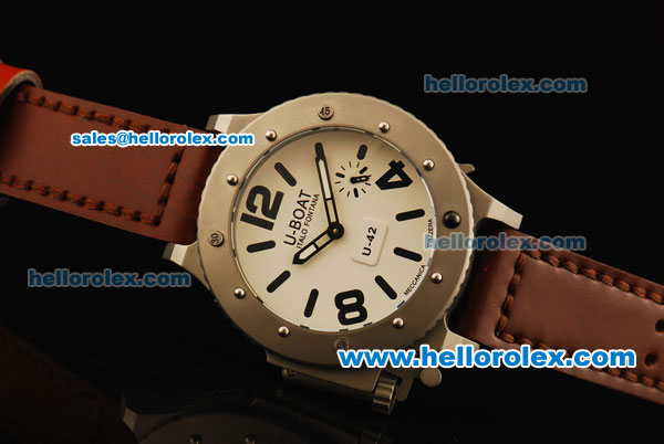 U-Boat U-42 Automatic Movement Steel Case with White Dial and Brown Leather Strap - Click Image to Close