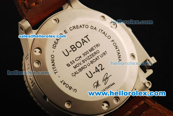 U-Boat U-42 Automatic Movement Steel Case with White Dial and Brown Leather Strap - Click Image to Close