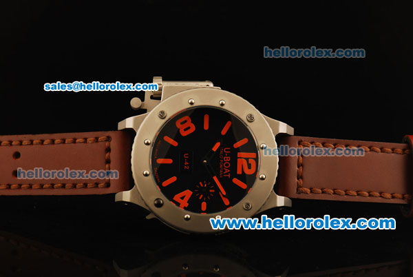 U-Boat U-42 Automatic Movement Steel Case with Black Dial and Brown Leather Strap-Red Markers - Click Image to Close